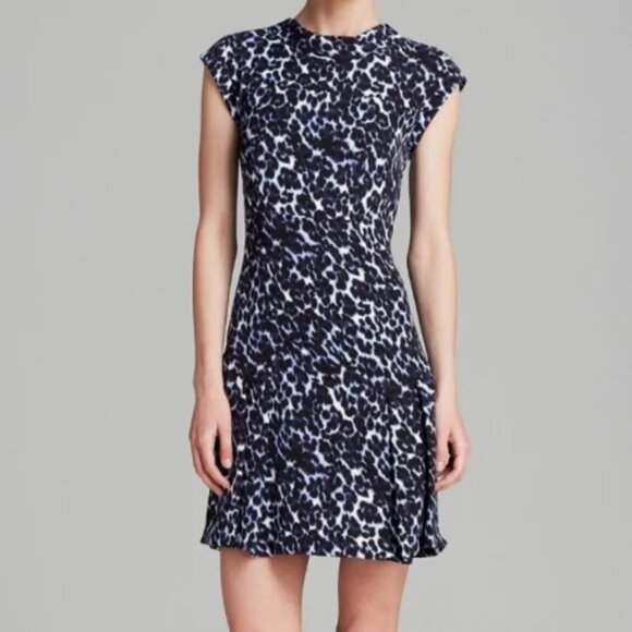 Rebecca Taylor Lynx Blue Leopard Print Mini Fit-n-Flare Dress Blue Size 4 - Picture 10 of 10